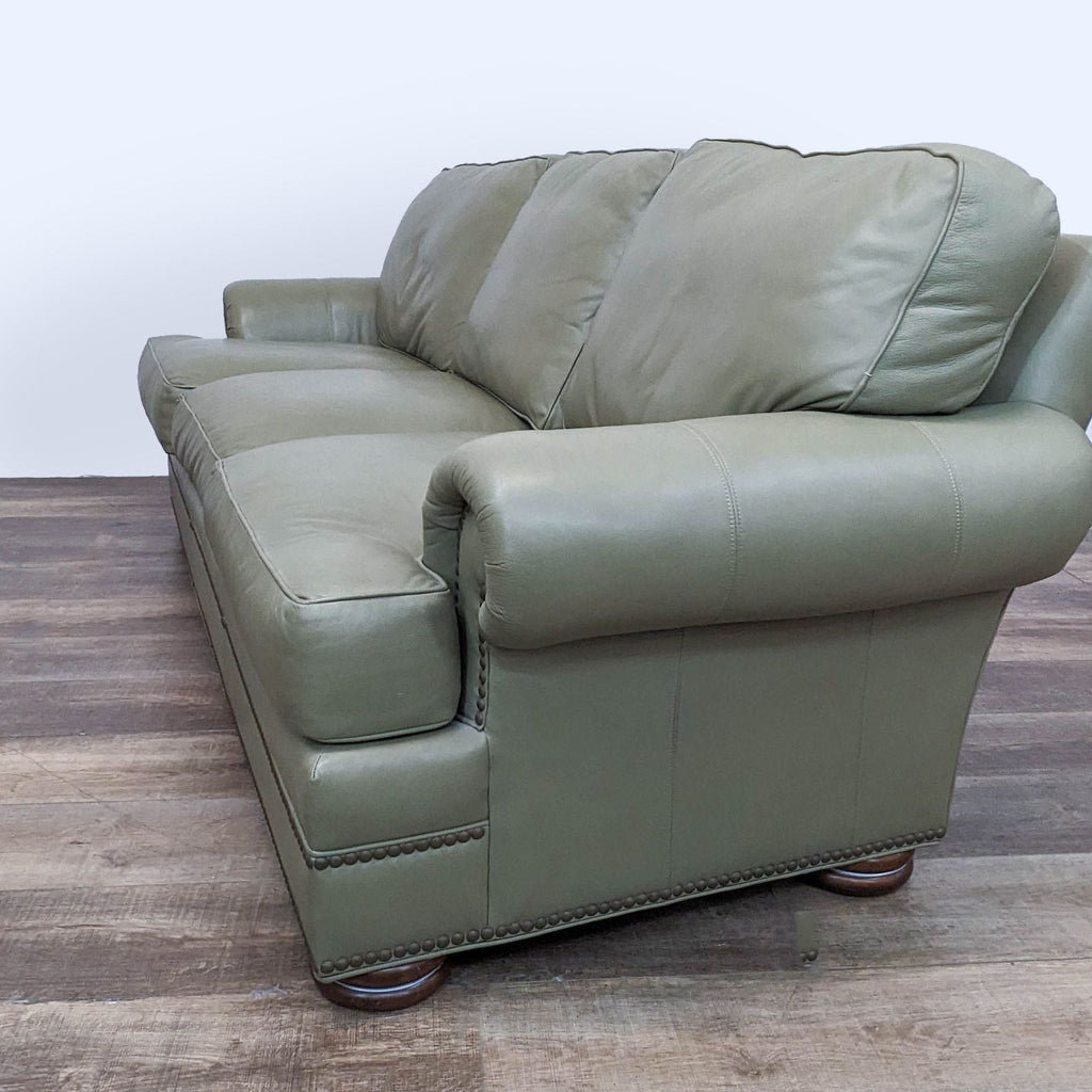 Thomasville Classic 3-Seater Leather Sofa in Olive Green
