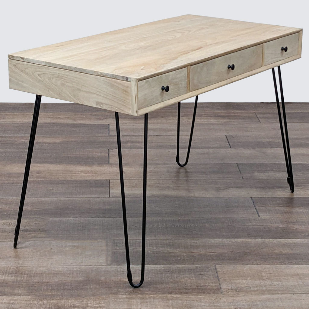 Mango Wood Mid Century Style Desk With Hairpin Legs