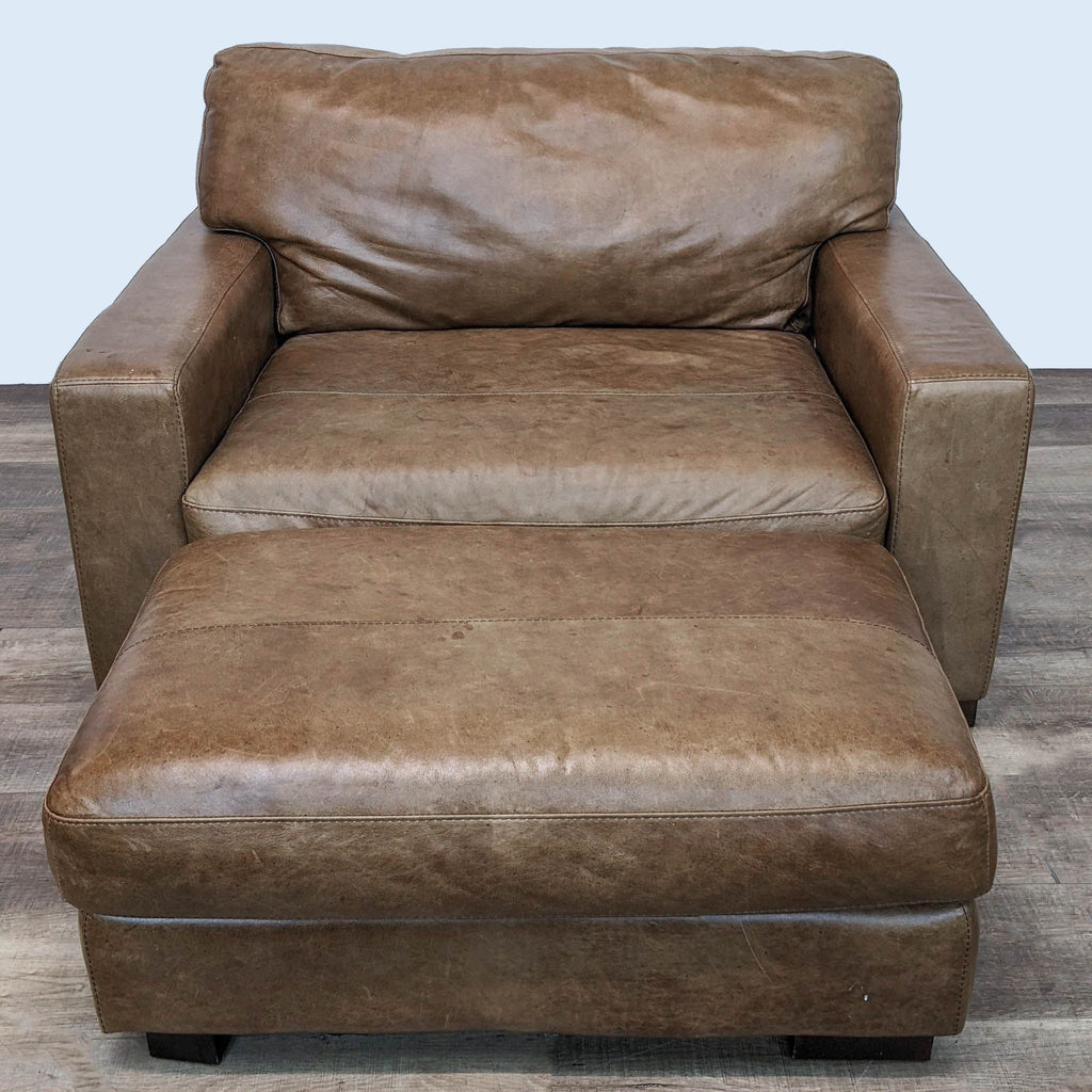 Leather Lounge Chair with Matching Ottoman