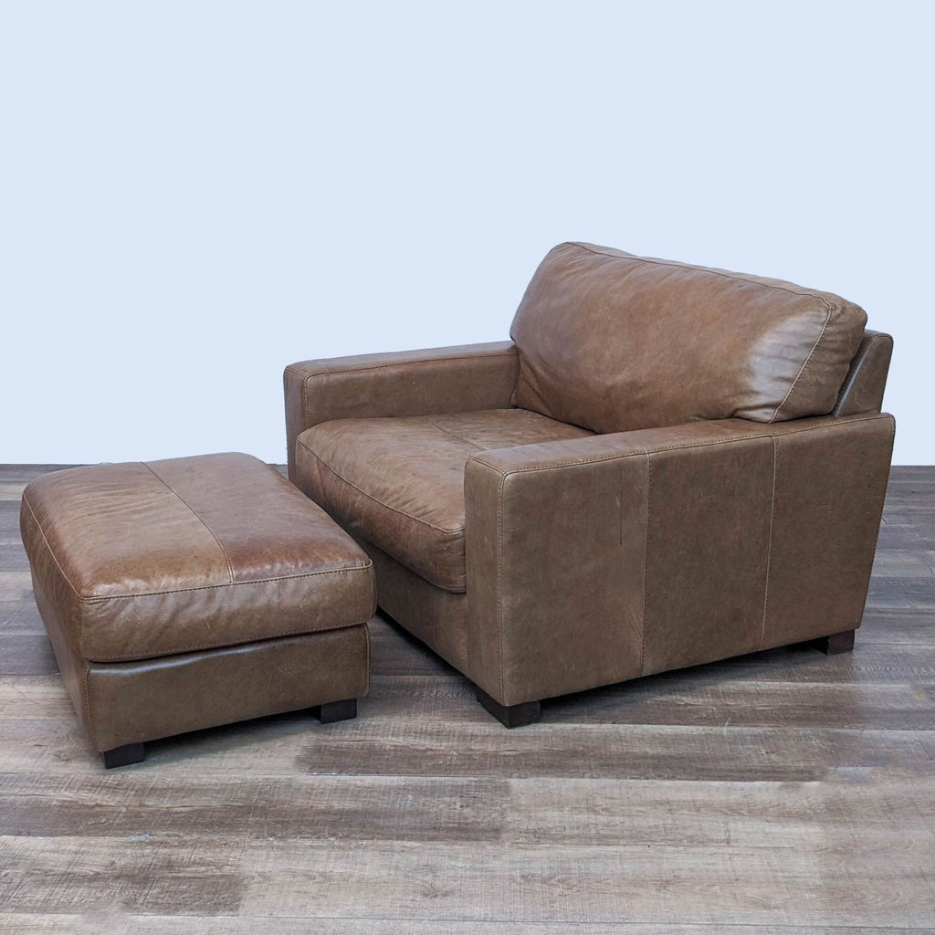 Leather Lounge Chair with Matching Ottoman