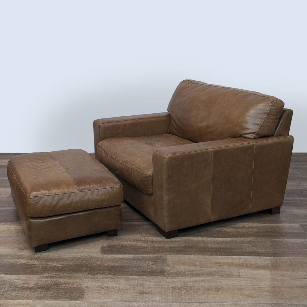 Jeromes Leather Lounge Chair with Matching Ottoman