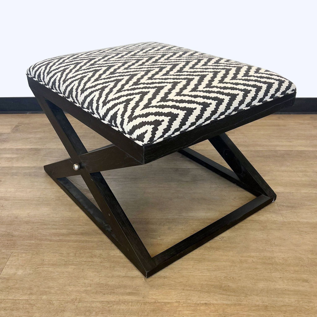 Contemporary Black Frame Ottoman With Zigzag Top