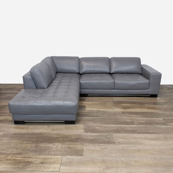 leather sectional sofa in grey leather.