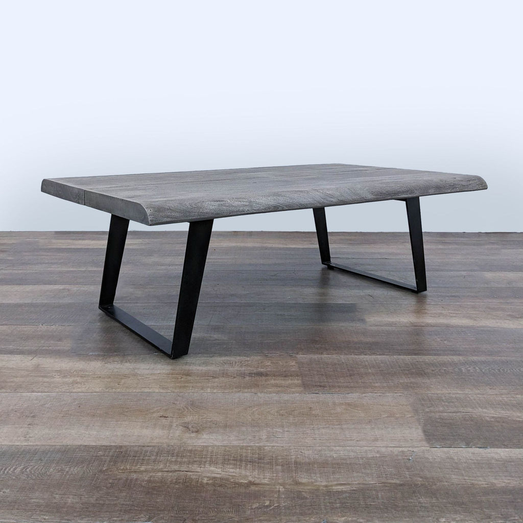 Crate & Barrel Yukon Weathered Grey Live Edge Solid Wood Rectangular Coffee Table
