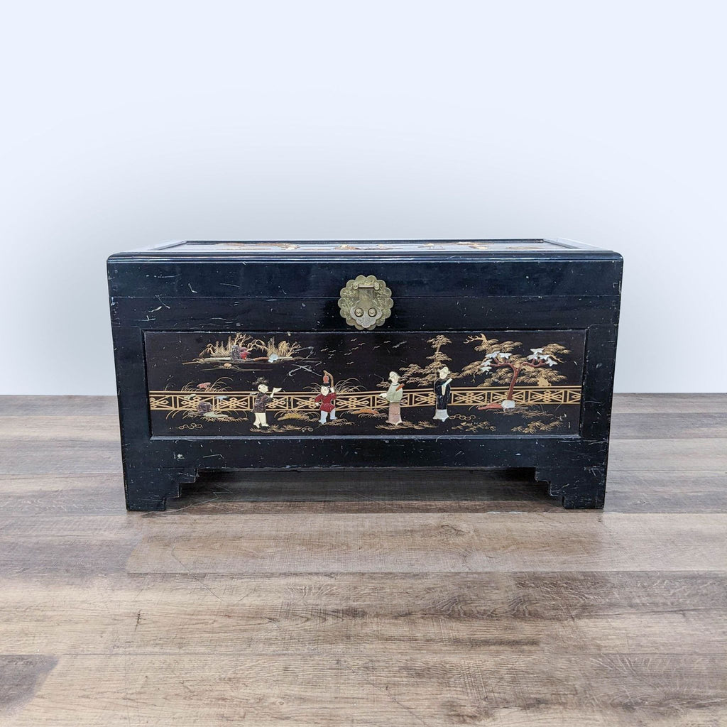a chinese black lacquer box with a floral decoration for sale
