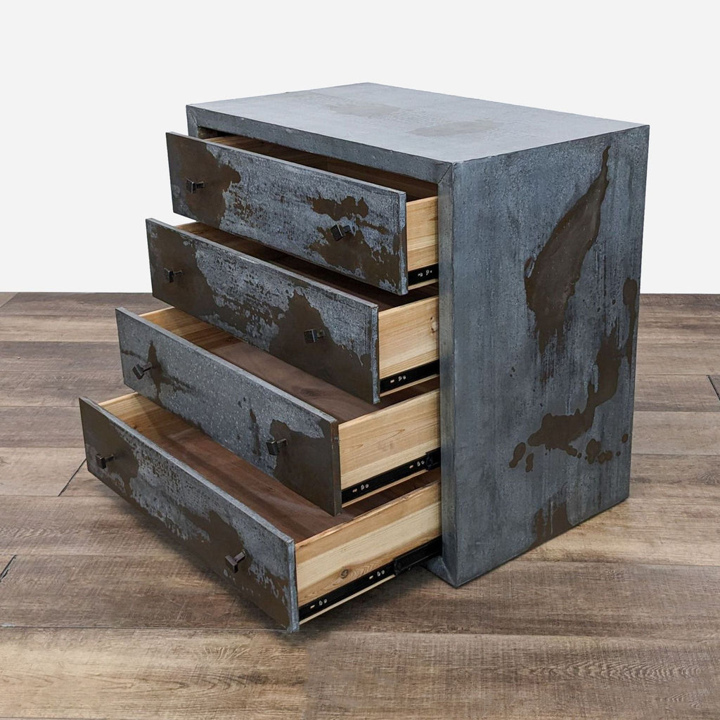 industrial metal drawer with a book