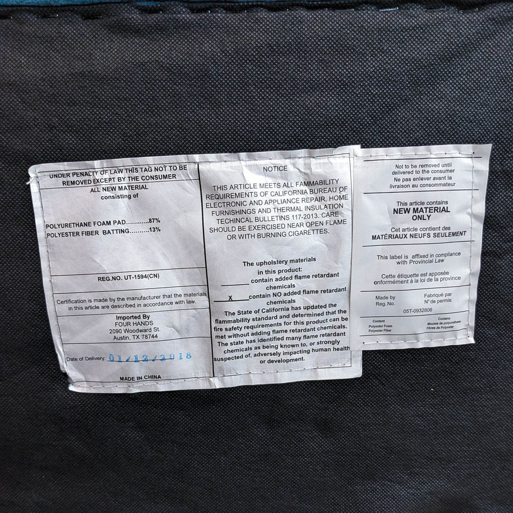 Four Hands Marlow Blue Velvet Wingback Chair