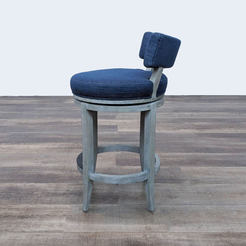 Bernhardt Rustic Wood Blue Swivel Bar Stool with Backrest