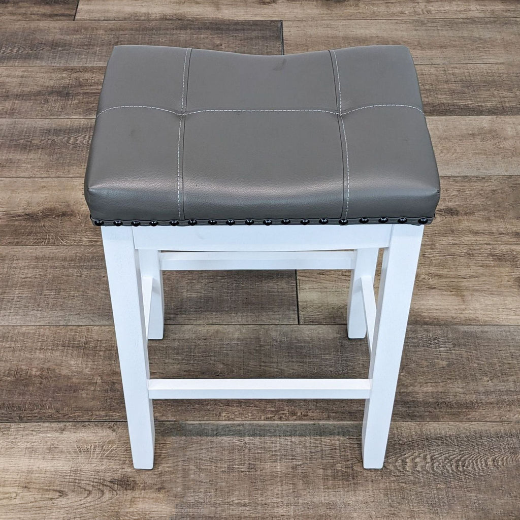 Contemporary Tufted Padded Seat Barstool On White Frame