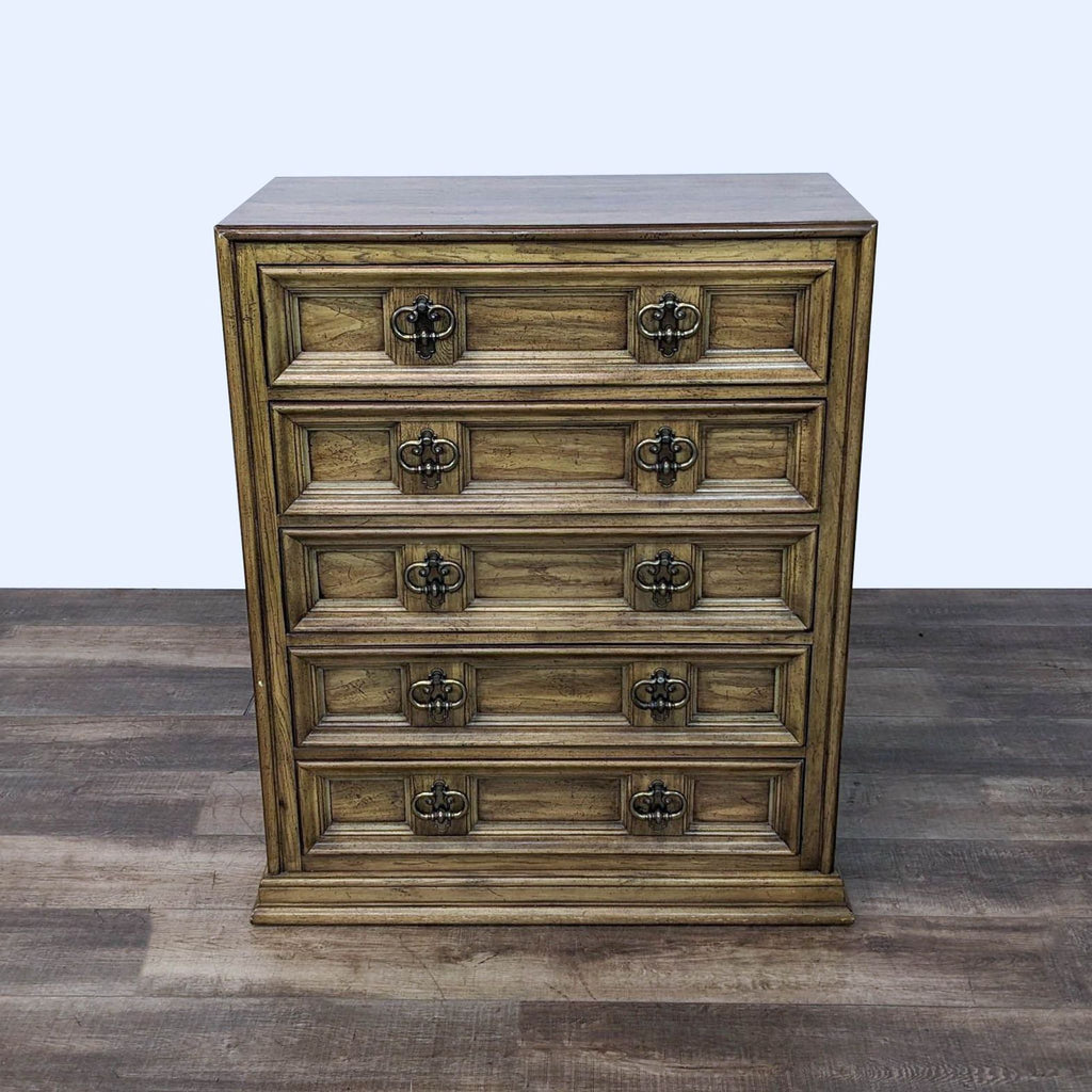 a chest of drawers with a wooden top.