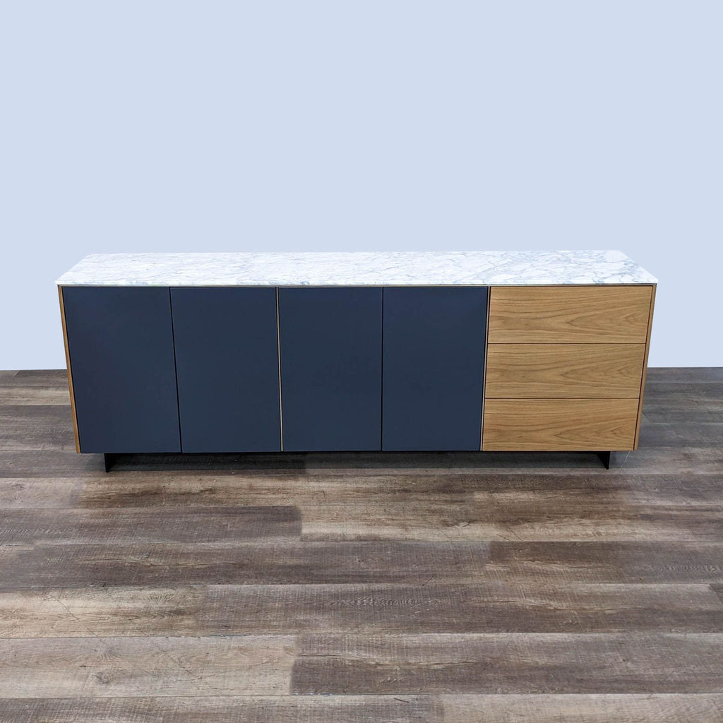 the modern sideboard with a marble top and a marble top.