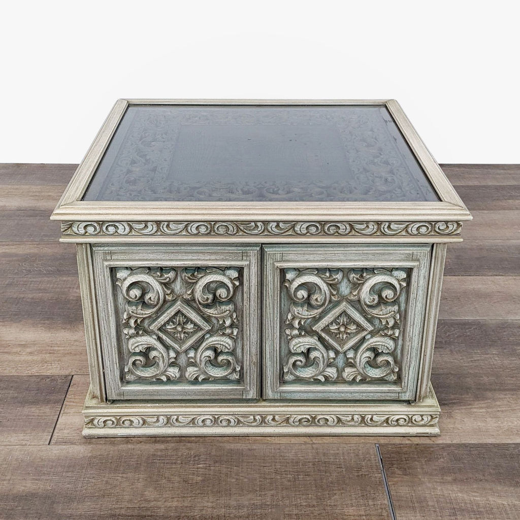 Vintage End Table with Ornate Carved Detail