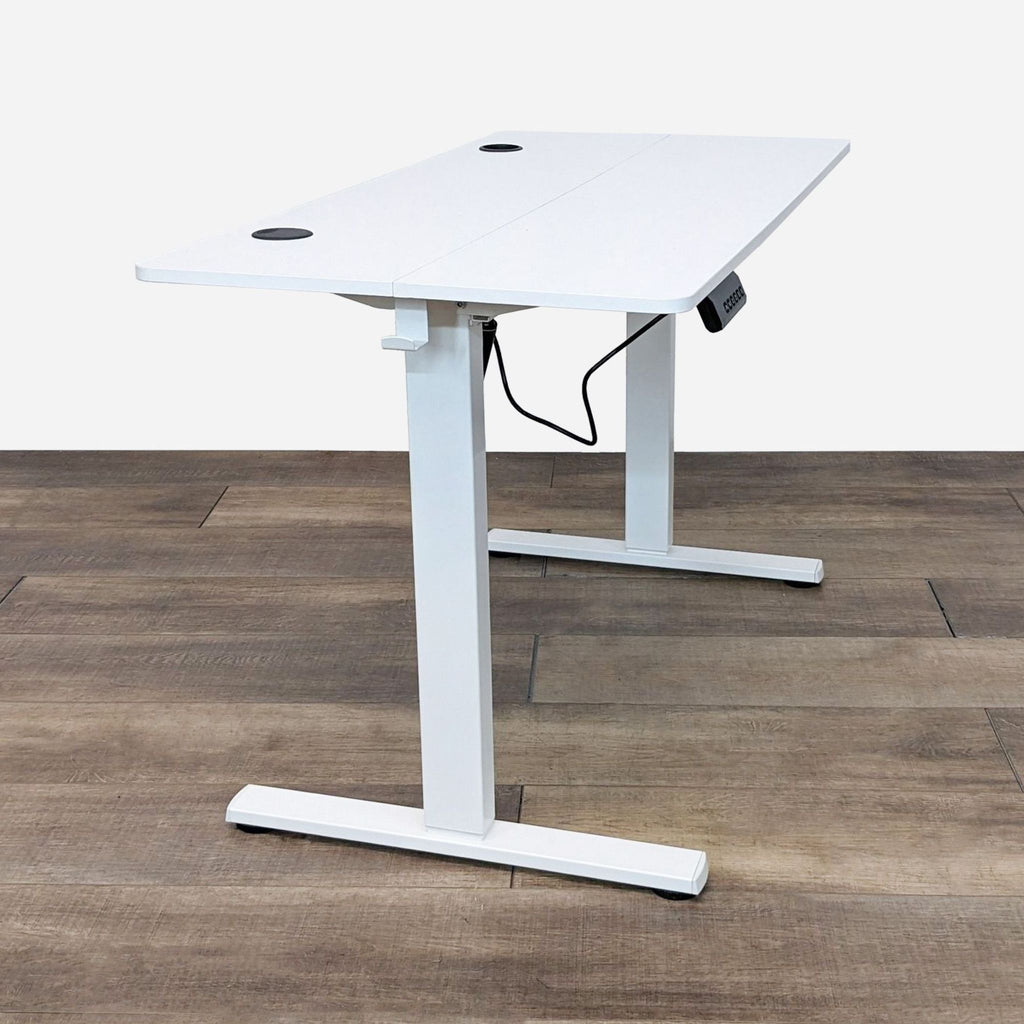 white standing desk with a white top