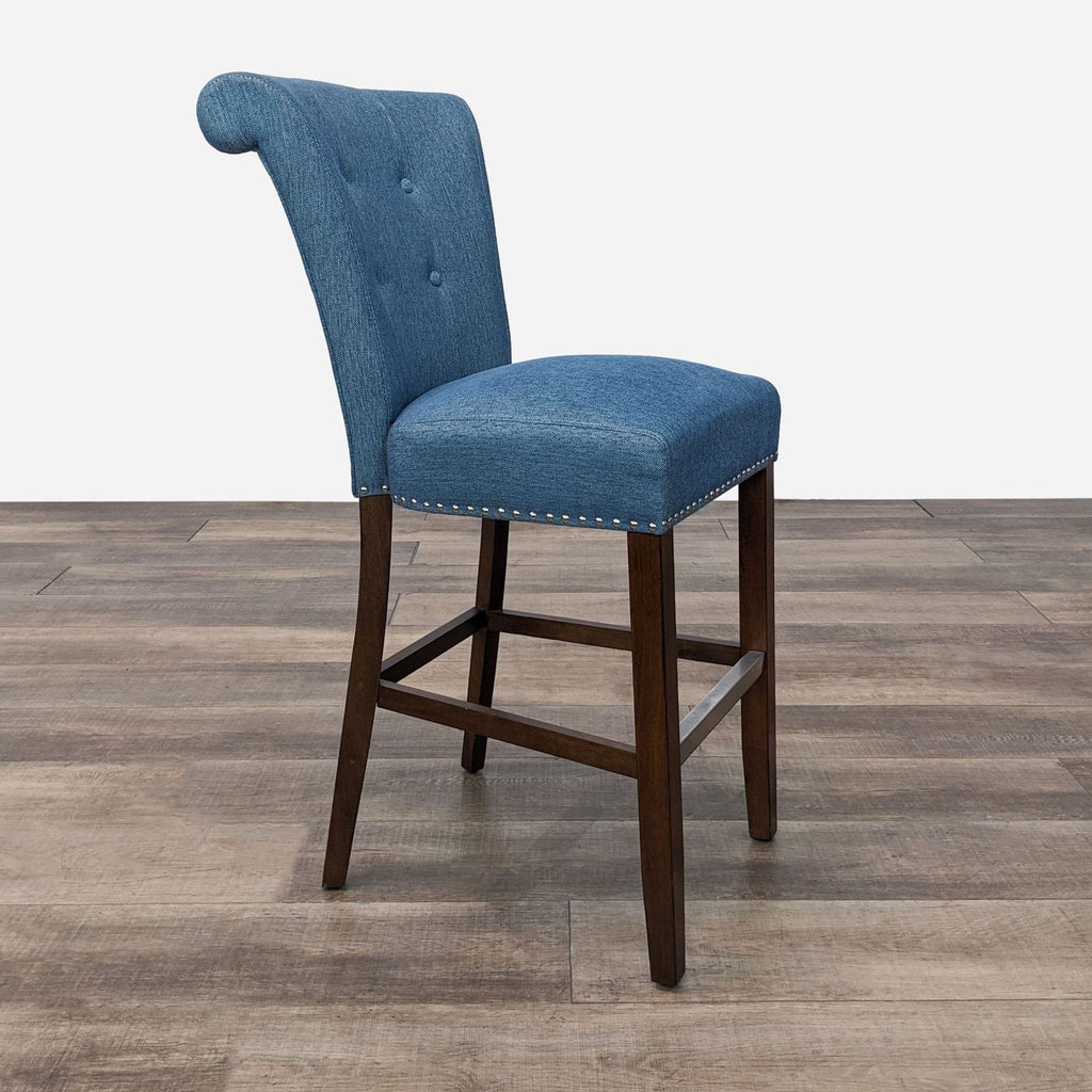 Blue Fabric Stool On Solid Wood Frame