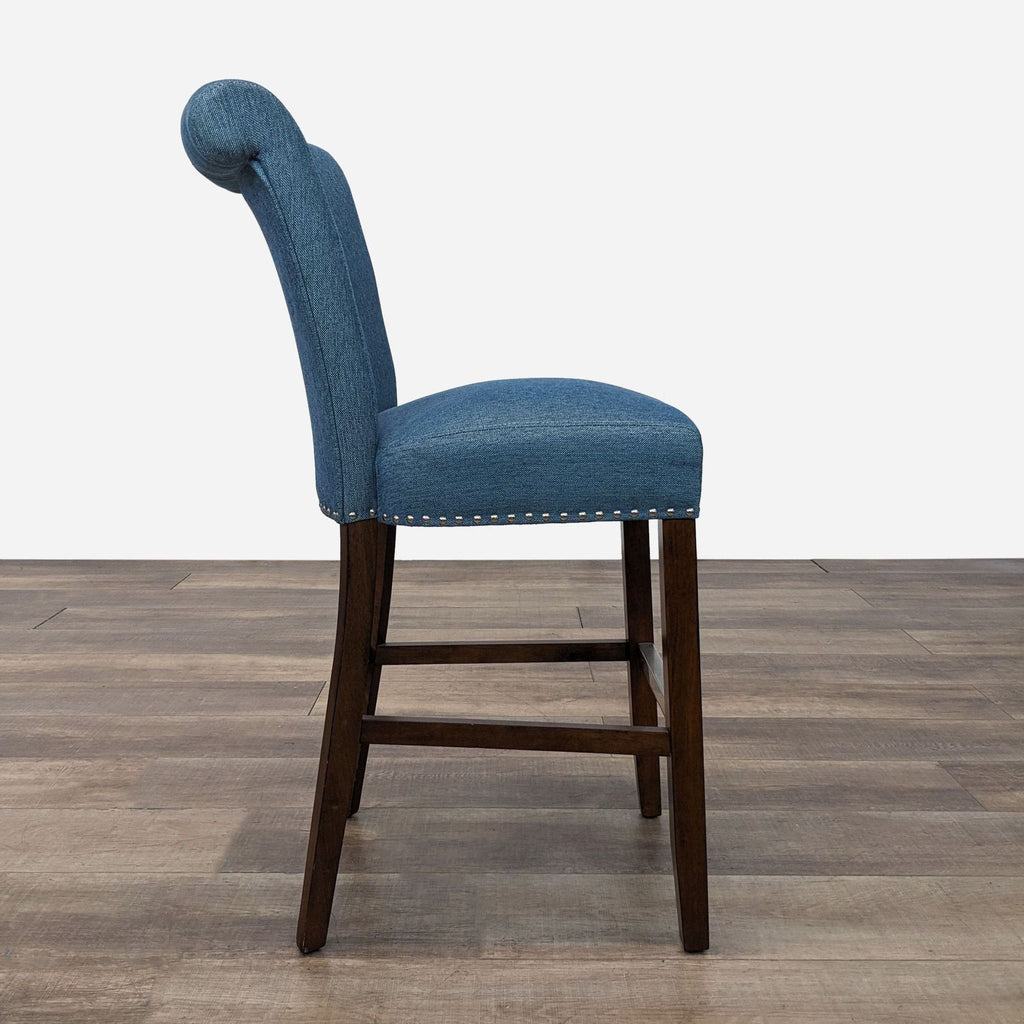 Blue Fabric Stool On Solid Wood Frame