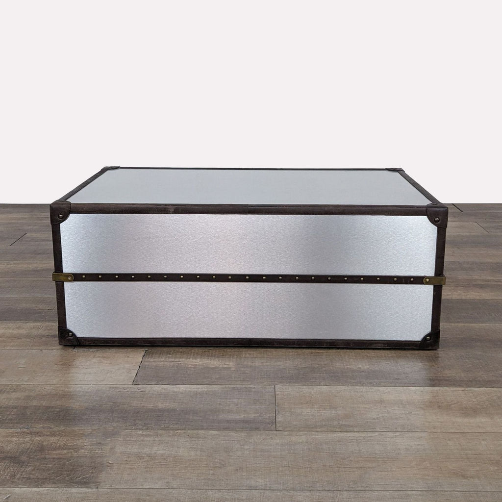 Metal Steamer Trunk Coffee Table with Drawer
