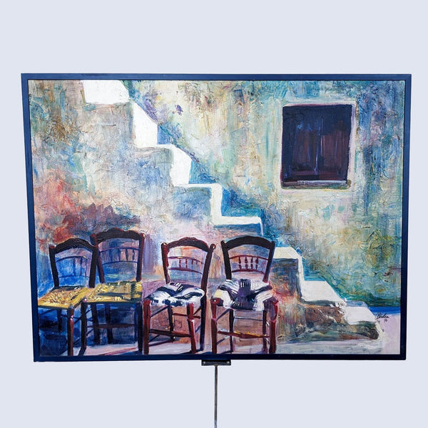 a painting of chairs and a window