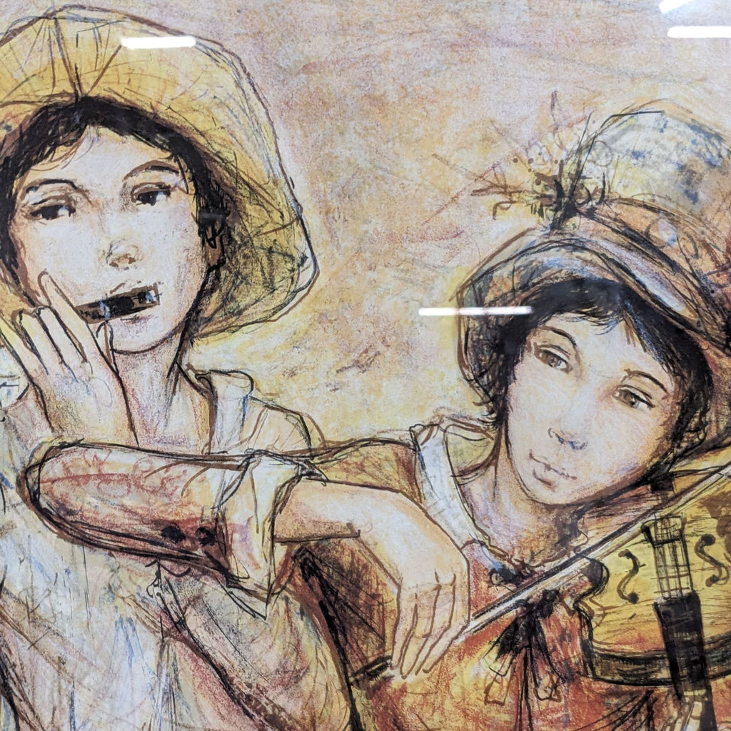 a painting of two women playing violin