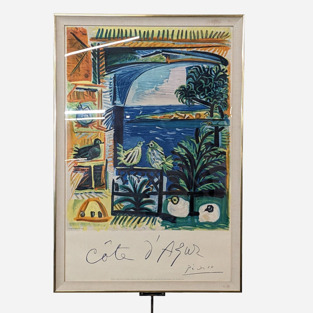 Full view of framed "Côte d'Azur" lithograph poster by Henri Deschamps.