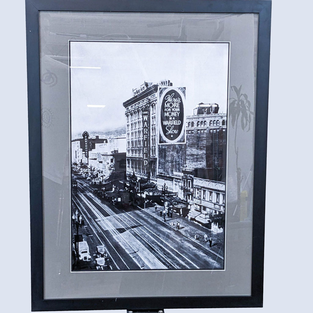 Framed black-and-white print of Market St at 7th, San Francisco, featuring historic architecture.