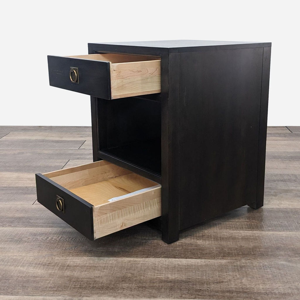 the [ unused0 ] black wood bedside table with open drawer