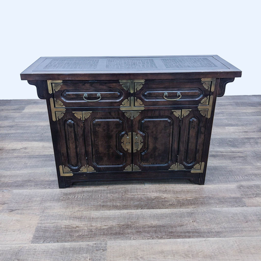 a chinese style sideboard with a drawer and a drawer.