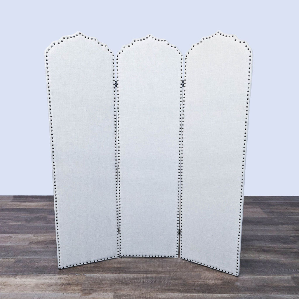 3-Panel Upholstered Room Divider with Nailhead Trim