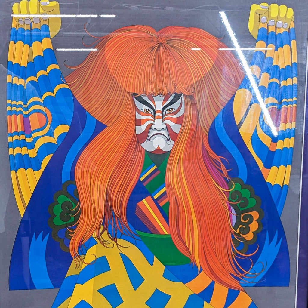 Close-up of T. Kamafuji art featuring expressive samurai in bold colors, 1983.