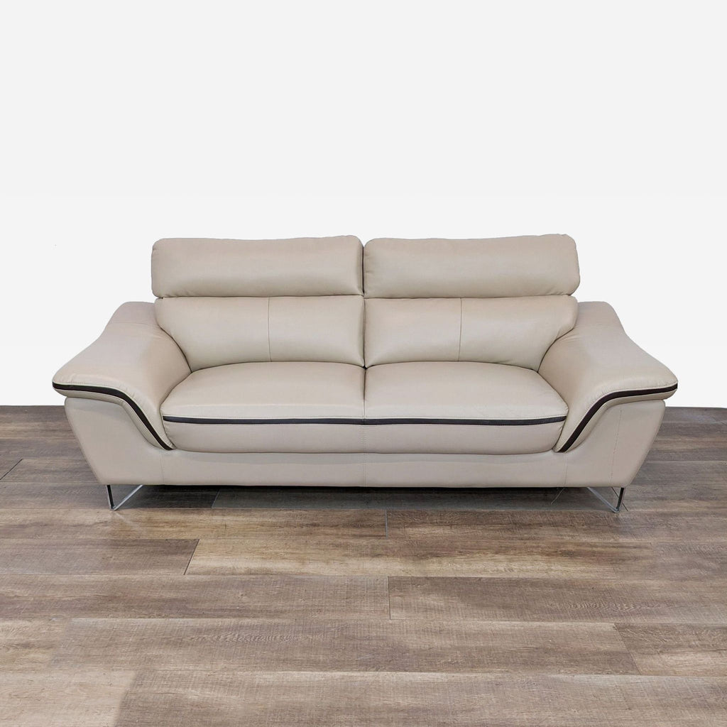 Contemporary Beige Premium Leather Match Sofa by Global United