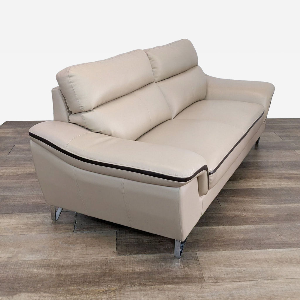 Contemporary Beige Premium Leather Match Sofa by Global United