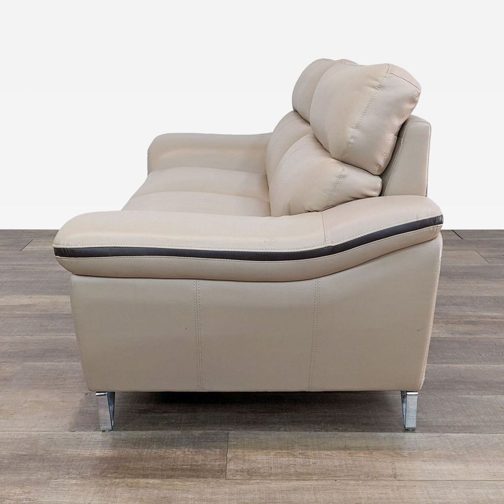 Contemporary Beige Premium Leather Match Sofa by Global United