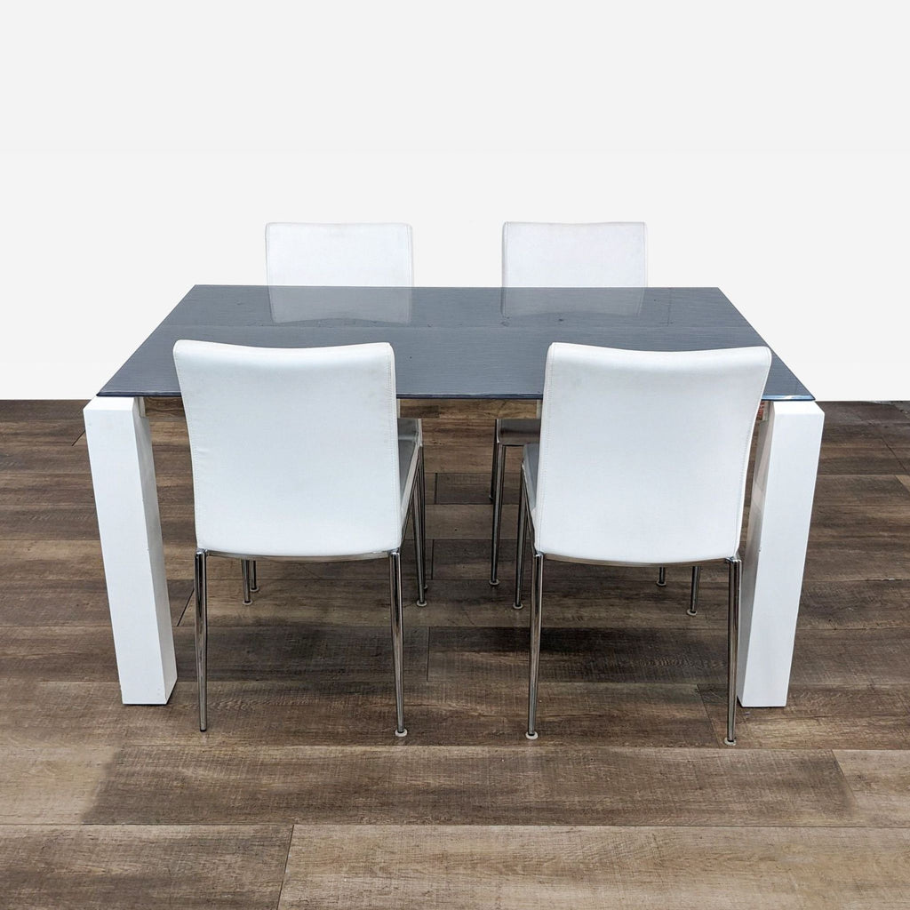 Modern Glass Top Dining Set with 4 White Chairs