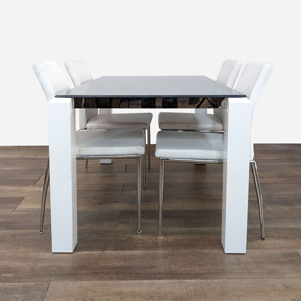 Modern Glass Top Dining Set with 4 White Chairs