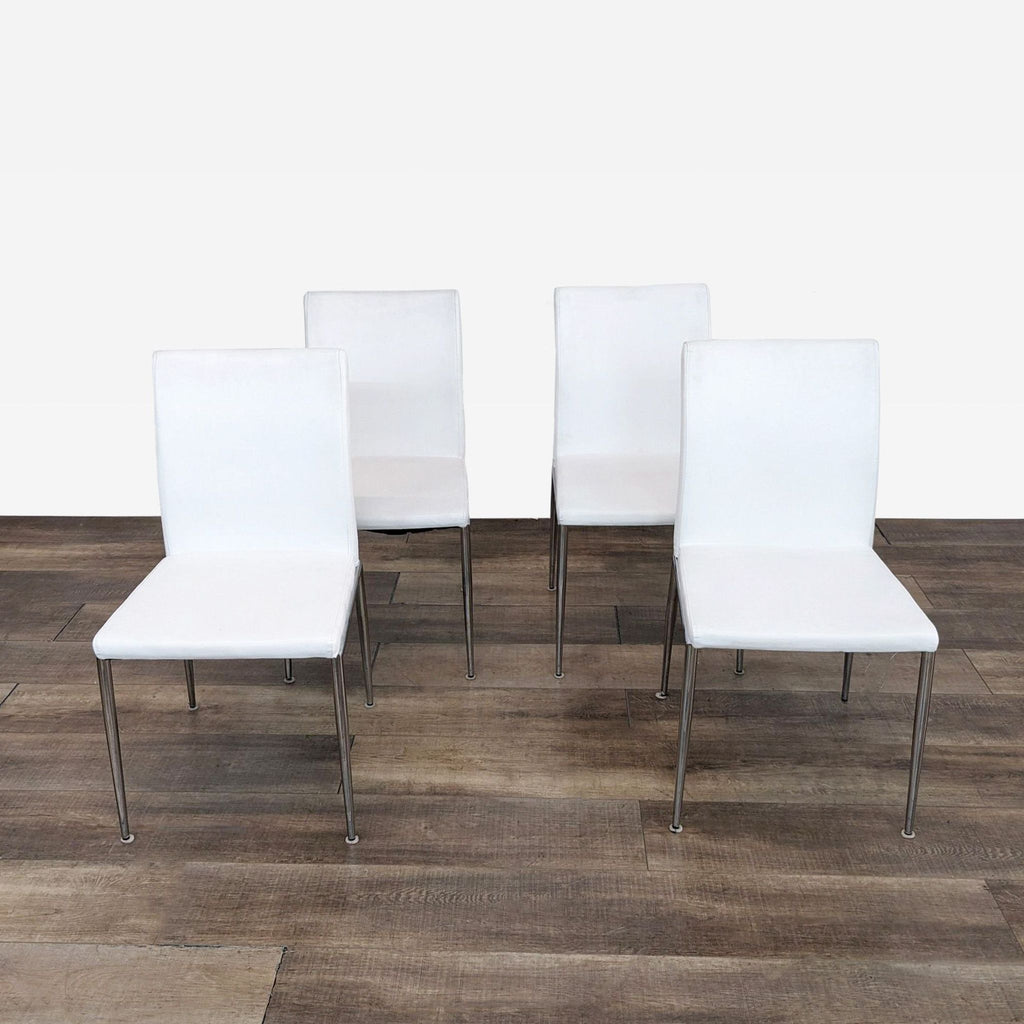 Modern Glass Top Dining Set with 4 White Chairs