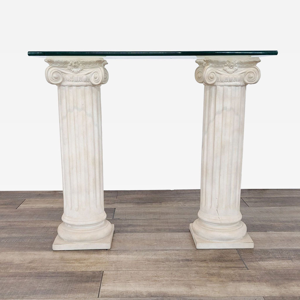 a pair of antique white marble pedestal tables with glass top for sale