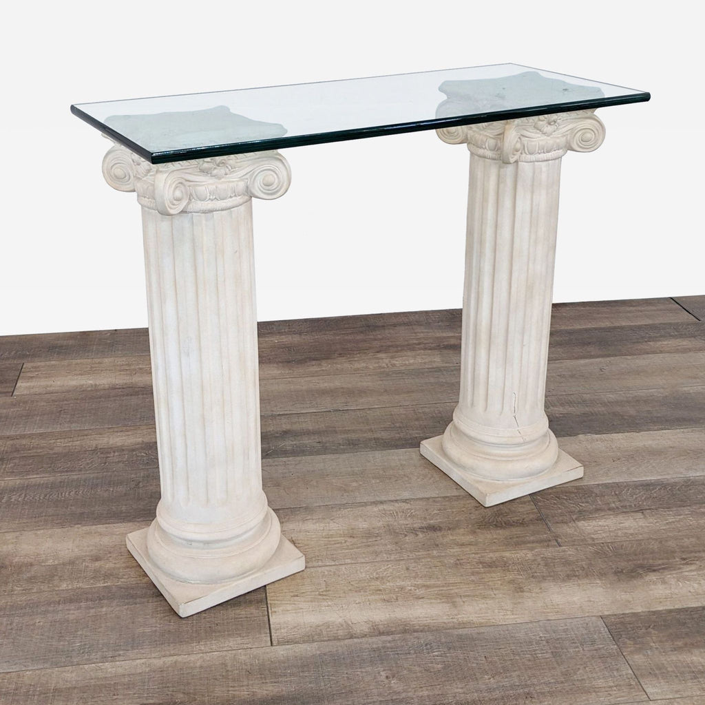 Doric Column Glass Top Console Table