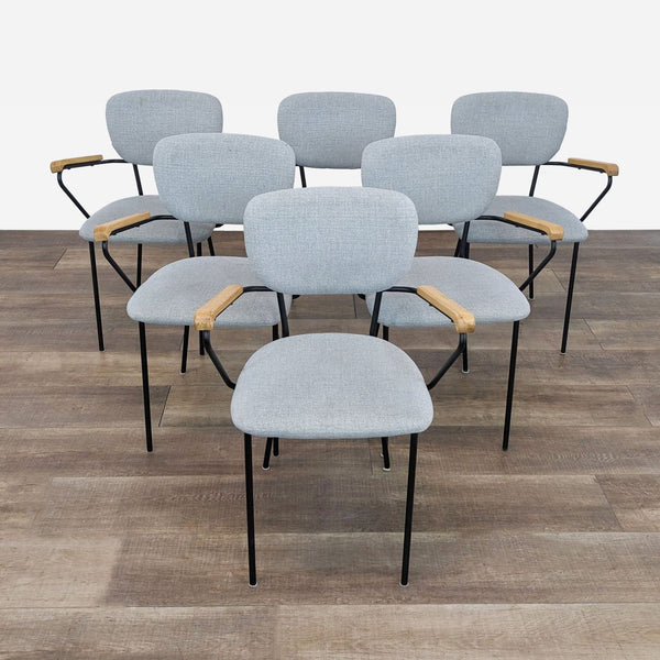 a set of six chairs in blue and grey