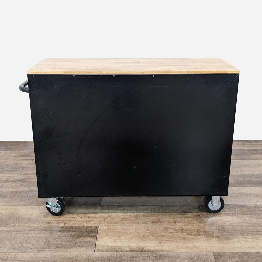 a black rolling cart with wheels