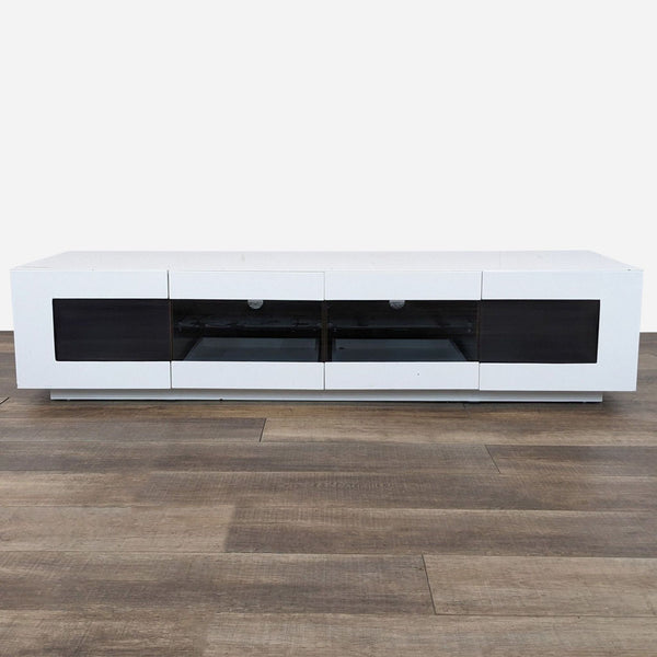 the modern white tv stand with glass doors