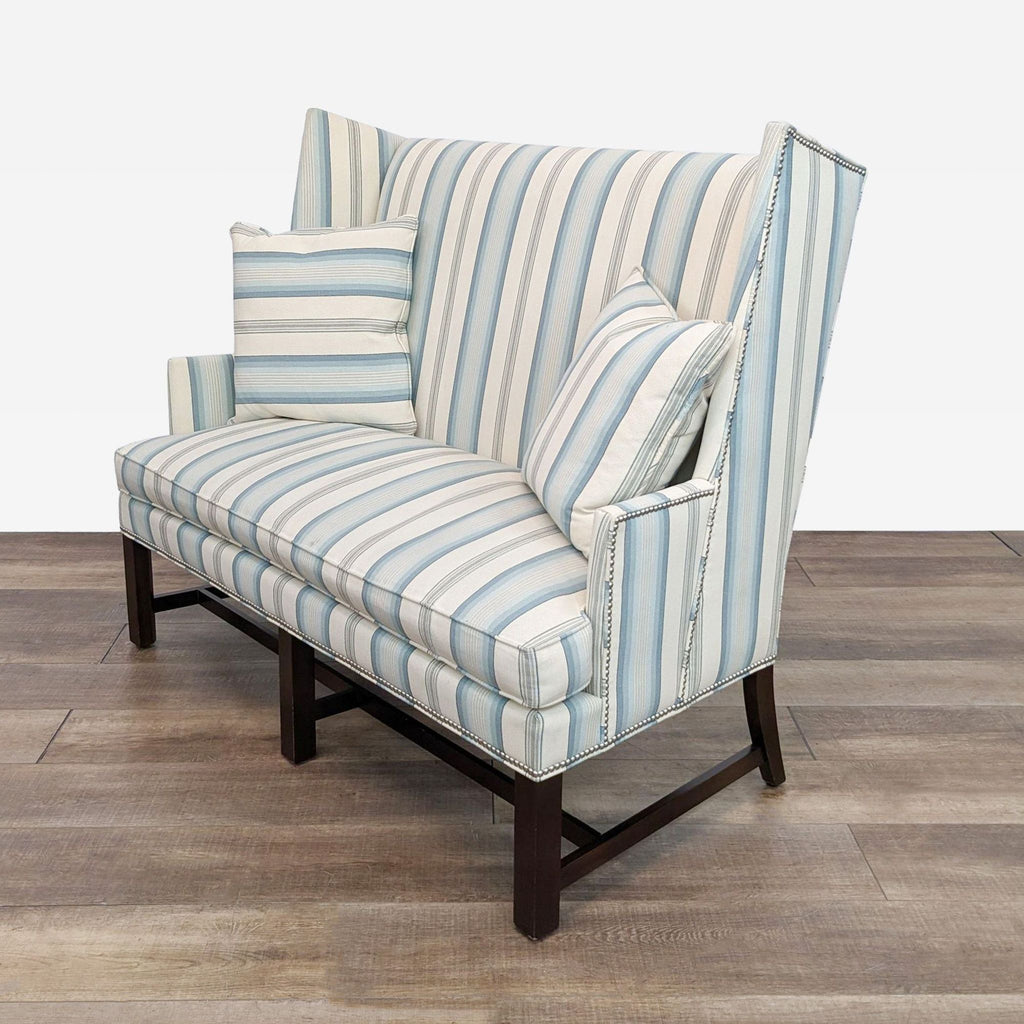 Hickory Chair Settee with Blue and White Stripes