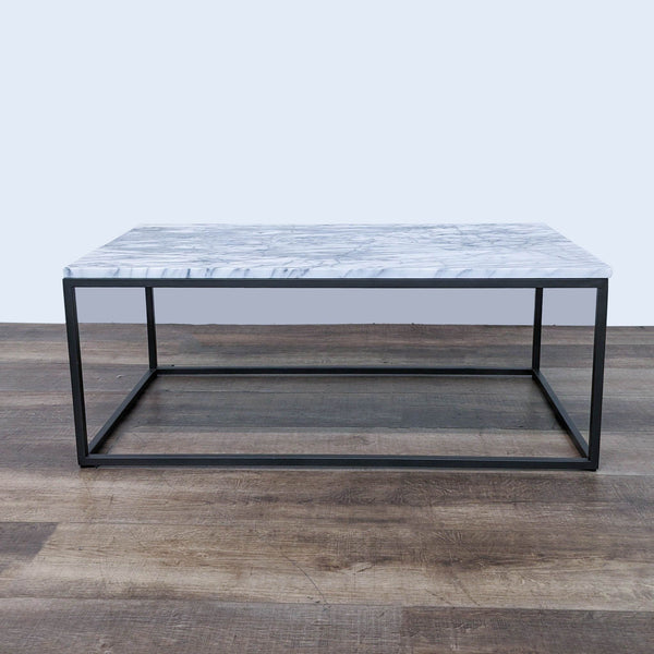 marble coffee table with a black metal frame