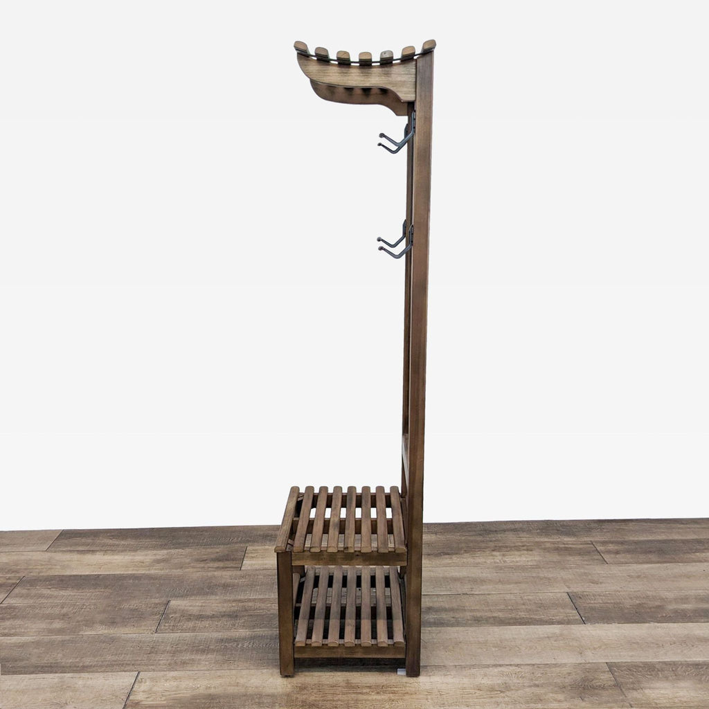 Wooden Hall Tree with Mirror, Hooks, and Bench