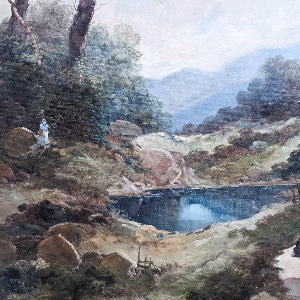 Detailed view of a serene countryside scene with pond by Toni Bordignon.