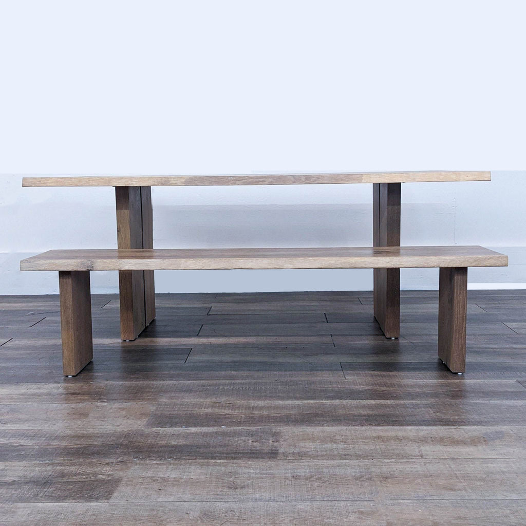 Crate and Barrel Dakota Rustic Wooden Dining Table with Bench