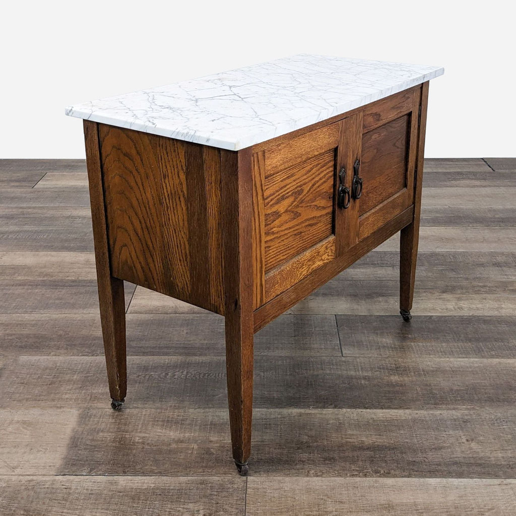 Vintage Marble Top Oak Cabinet