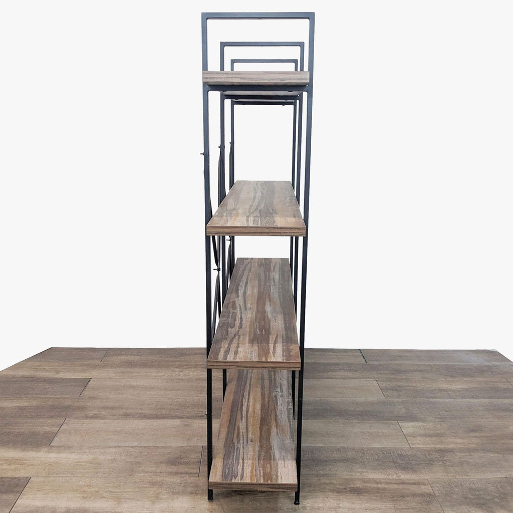 the industrial style furniture collection is made from reclaimed wood and metal.