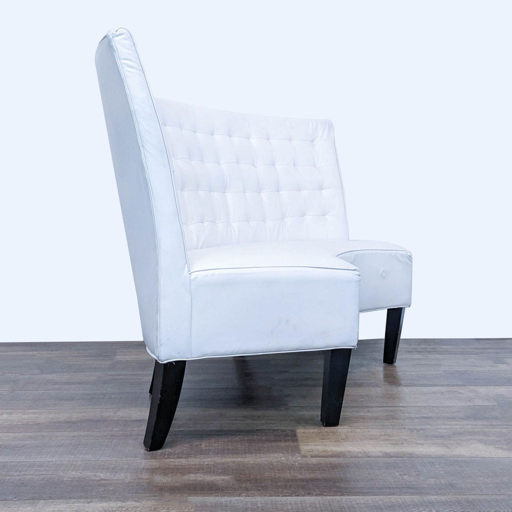 Modern White Curved Tufted Loveseat with Black Legs