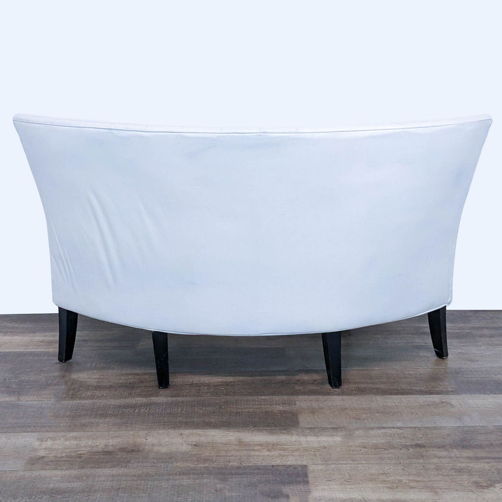 Modern White Curved Tufted Loveseat with Black Legs