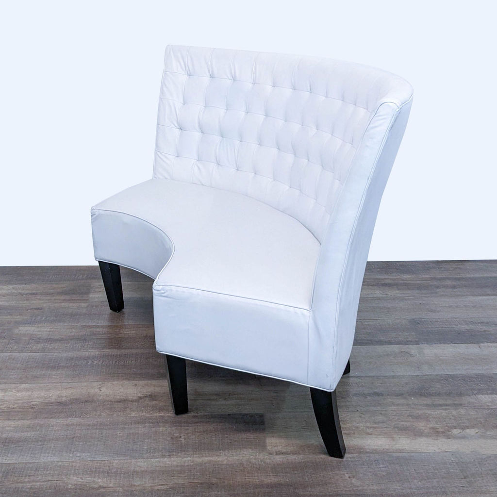 Modern White Curved Tufted Loveseat with Black Legs