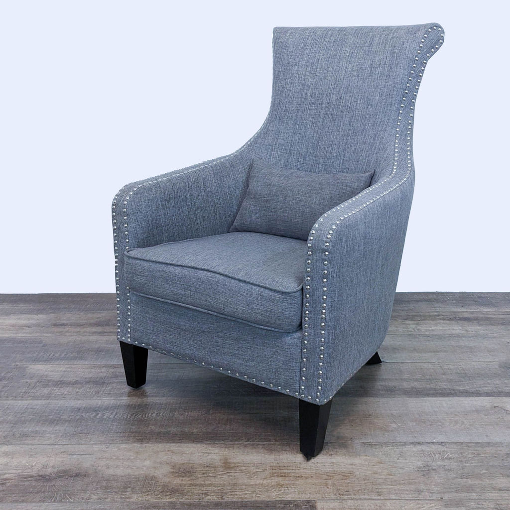 Contemporary Modern Gray Wingback Lounge Chair with Nailhead Trim